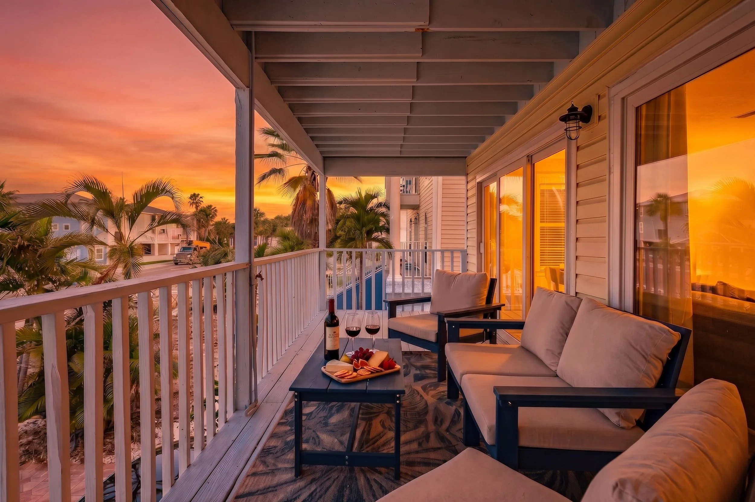 lower condo deck at sunset
