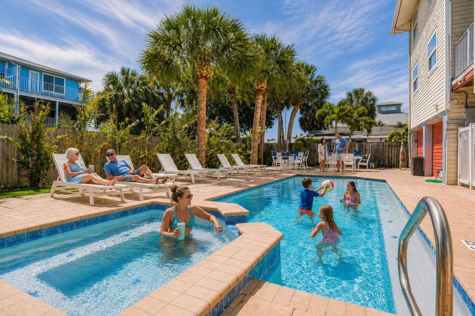 Private heated pool and hot tub at Condo Del Mar