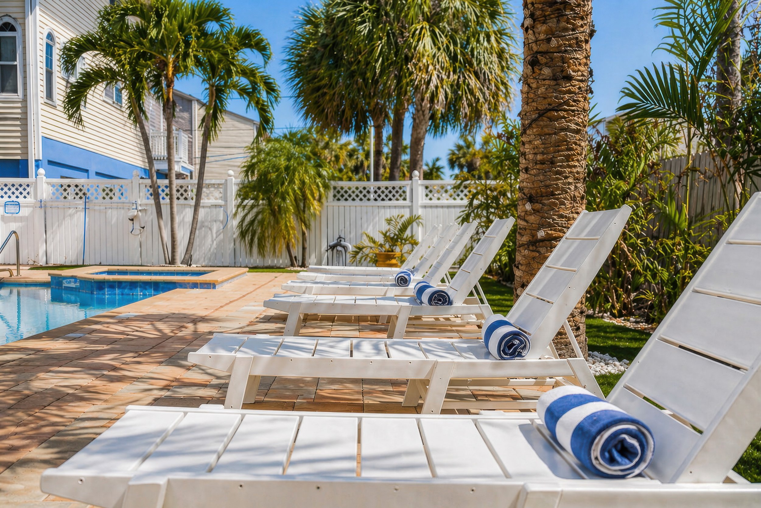 Pool lounge chairs.