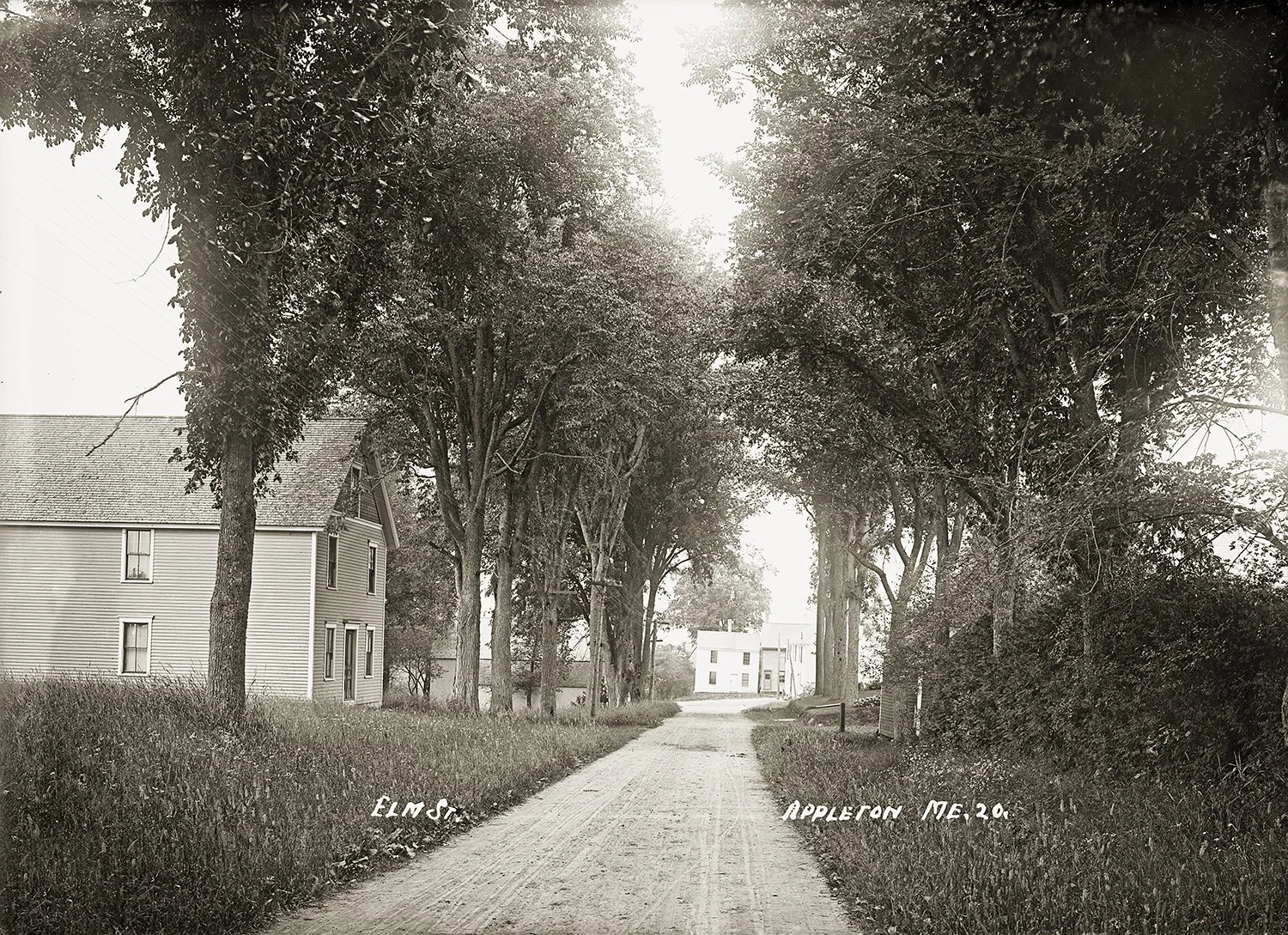 Elm St., Appleton, Me
This is a view looking south on Elm Street into Appleton Village.  On the left is the Odd Fellows Hall, now a private residence. The Sumner/Gushee barn and house are just beyond at the left, and the Brown and Sprowl store is bar