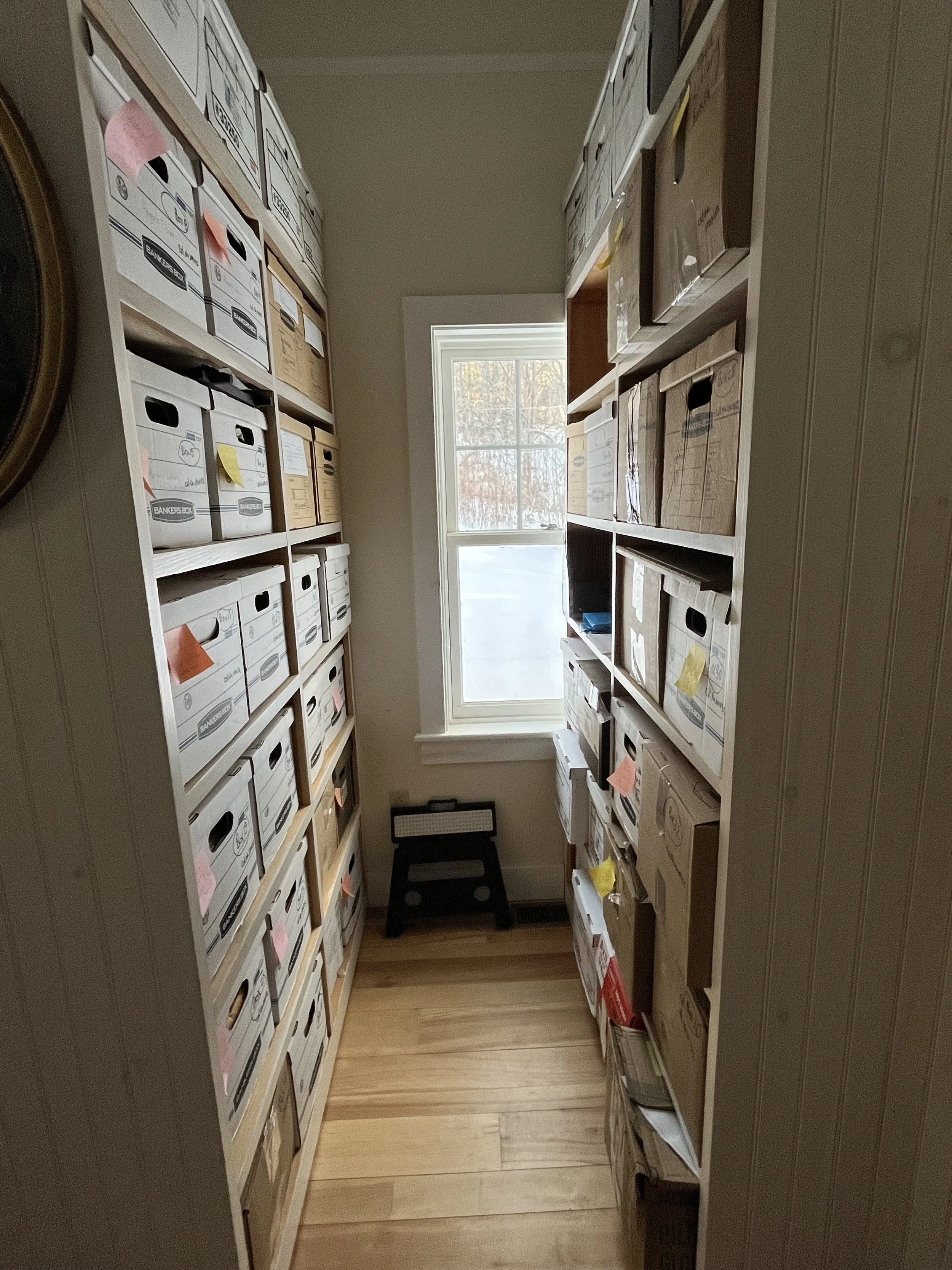 Carton upon carton of historian and genealogist Royce Miller II's Appleton Archives, awaiting accessioning. 