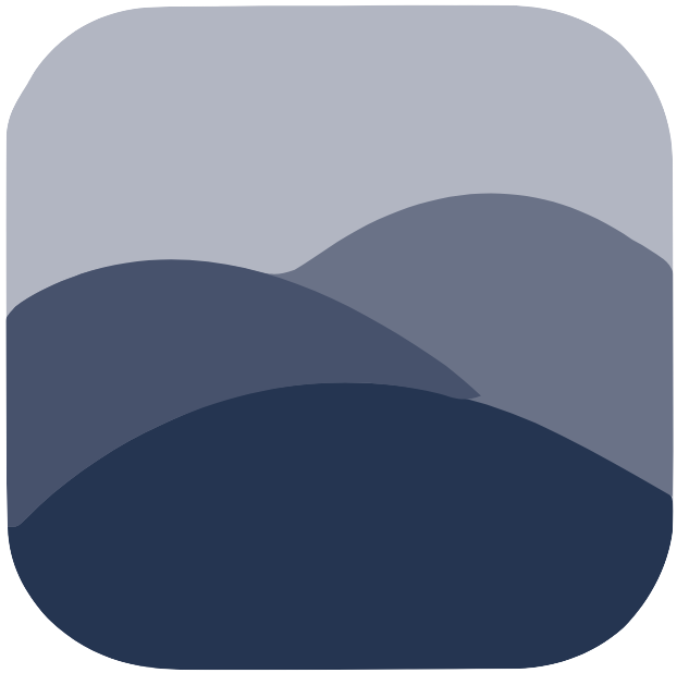 Abstract illustration of layered mountains in shades of blue and gray