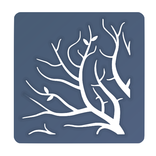 Outline drawing of a leafless tree with multiple branches on a dark gray background
