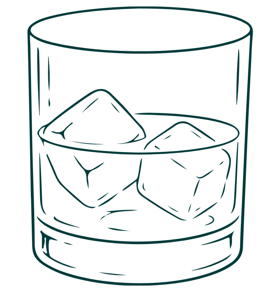 Silhouette of glass with alcohol and ice