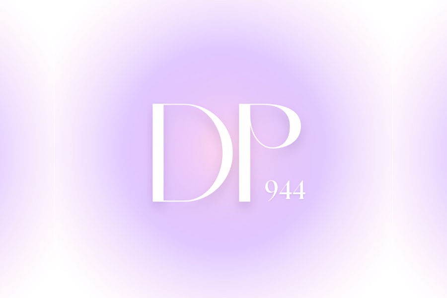 A purple and white graphic with large stylized letters "DP" and the number "944" underneath.