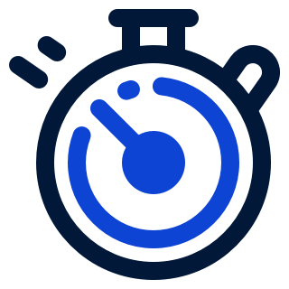 Icon of a stopwatch clock with dark and blue outlines.
