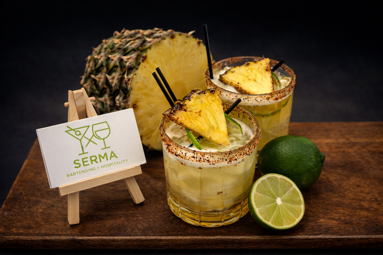 SPICY PINEAPPLE MARGARITA




Premium Tequila shaken with fresh pineapple and lime juice, balanced with orange liqueur and a touch of agave nectar. Finished with a chili-lime rim and elegant pineapple garnish for a refreshing tropical luxury.