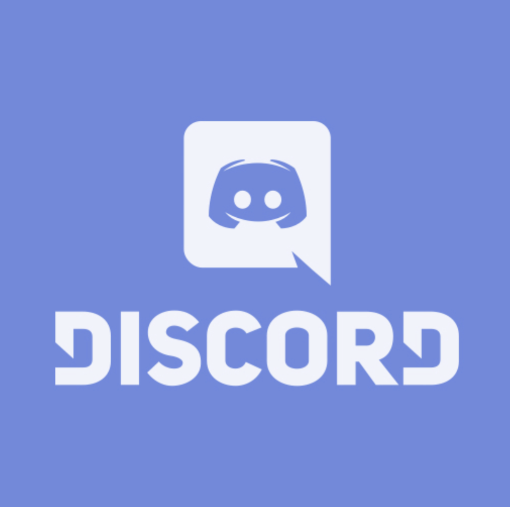 Discord app logo featuring a blue background with a white speech bubble and a stylized game controller face inside.