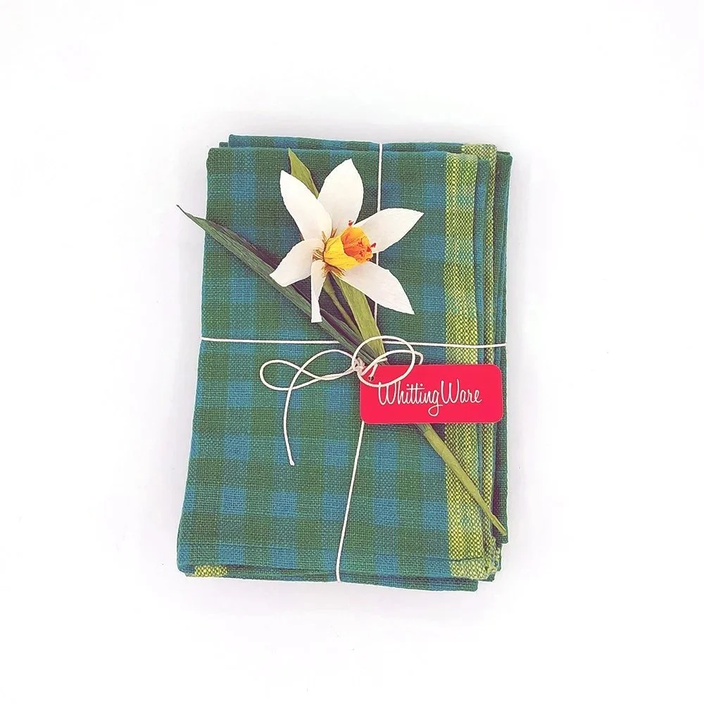 SOLD OUT "Green Checkered Picnic" Set of 4 Napkins, 100% cotton, 17” x 20”, $34 per set