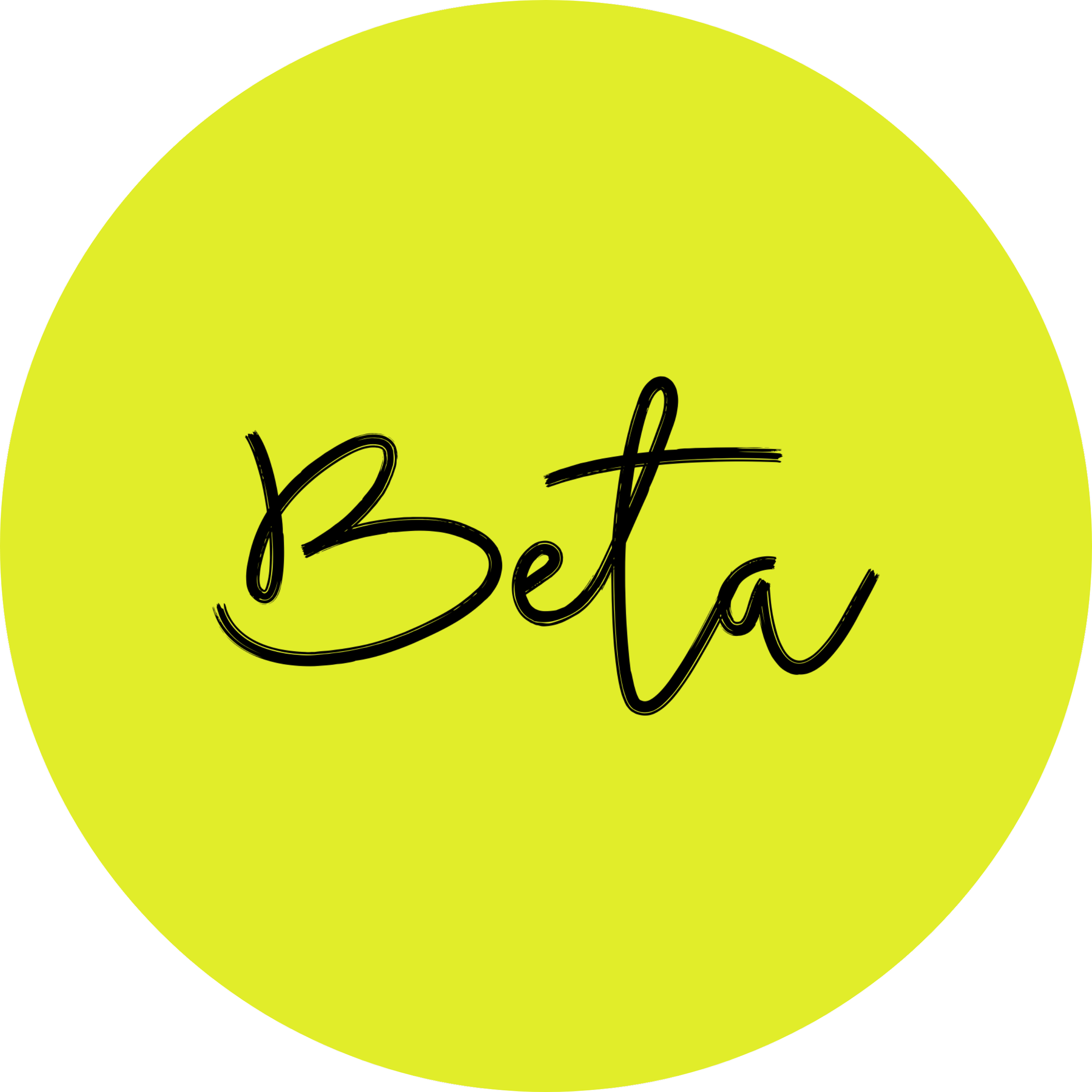 A yellow-green circle with the word 'Beta' written in black cursive script in the center.