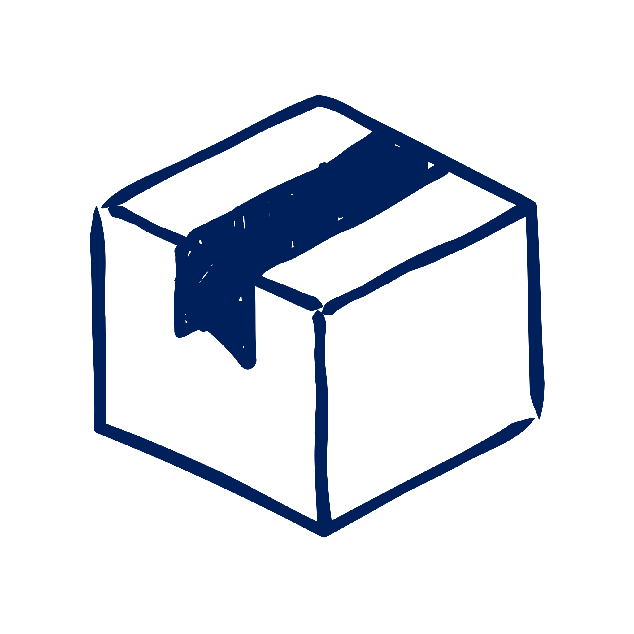 Outline drawing of a cardboard box sealed with packing tape.