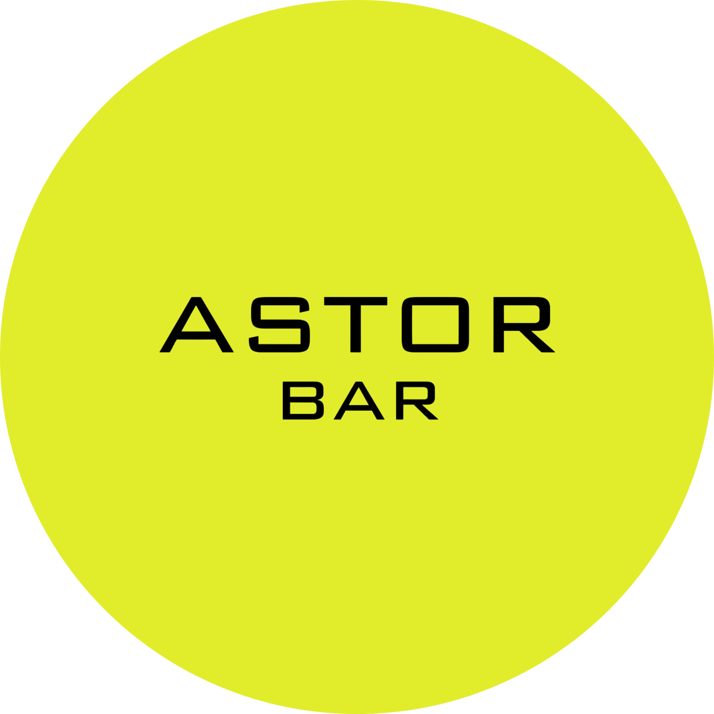 Bright yellow circular sign with black text that reads "ASTOR BAR."