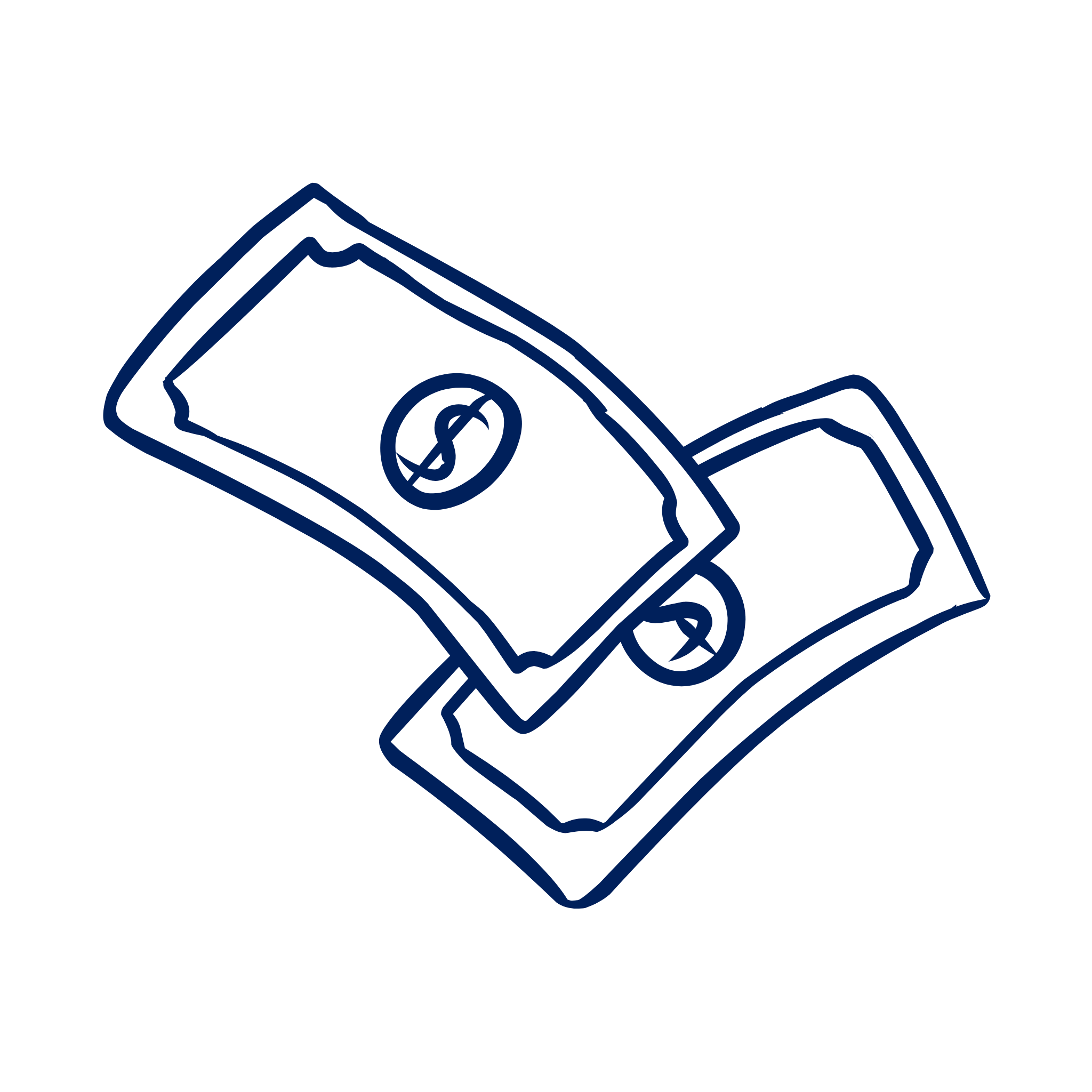 Line drawing of three dollar bills stacked and fanned out.