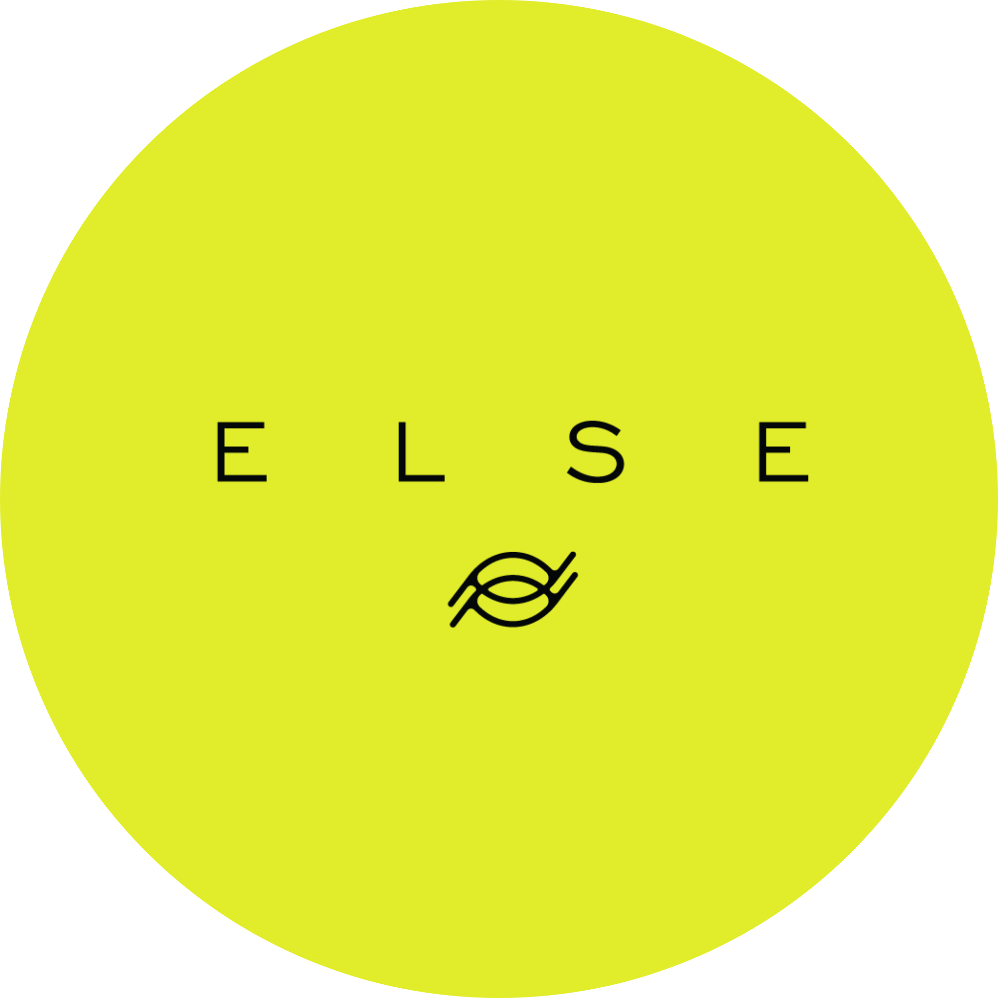 Yellow circular sign with black text spelling 'ELISE' and a small graphic of interconnected loops below the text.