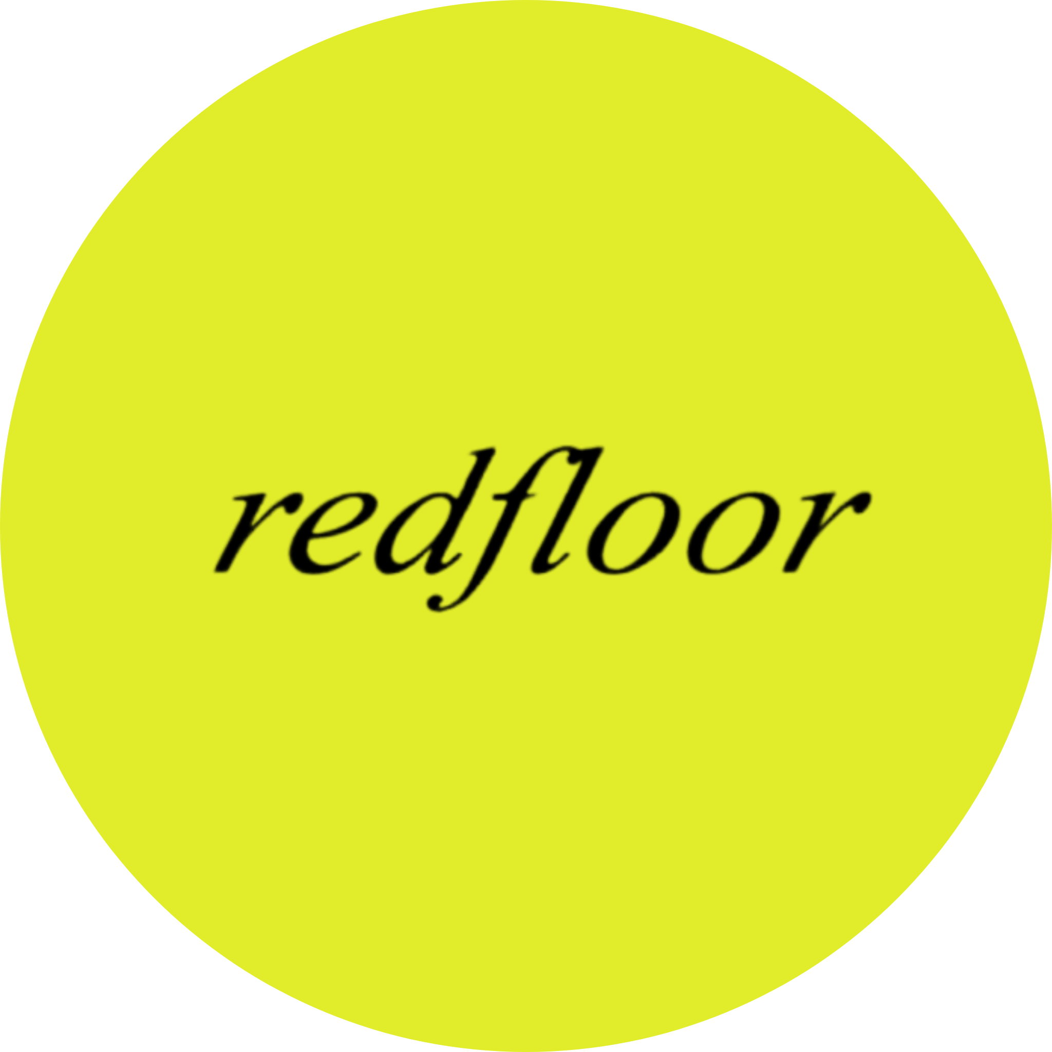 Yellow circular logo with the word 'redfloor' in black cursive font in the center.