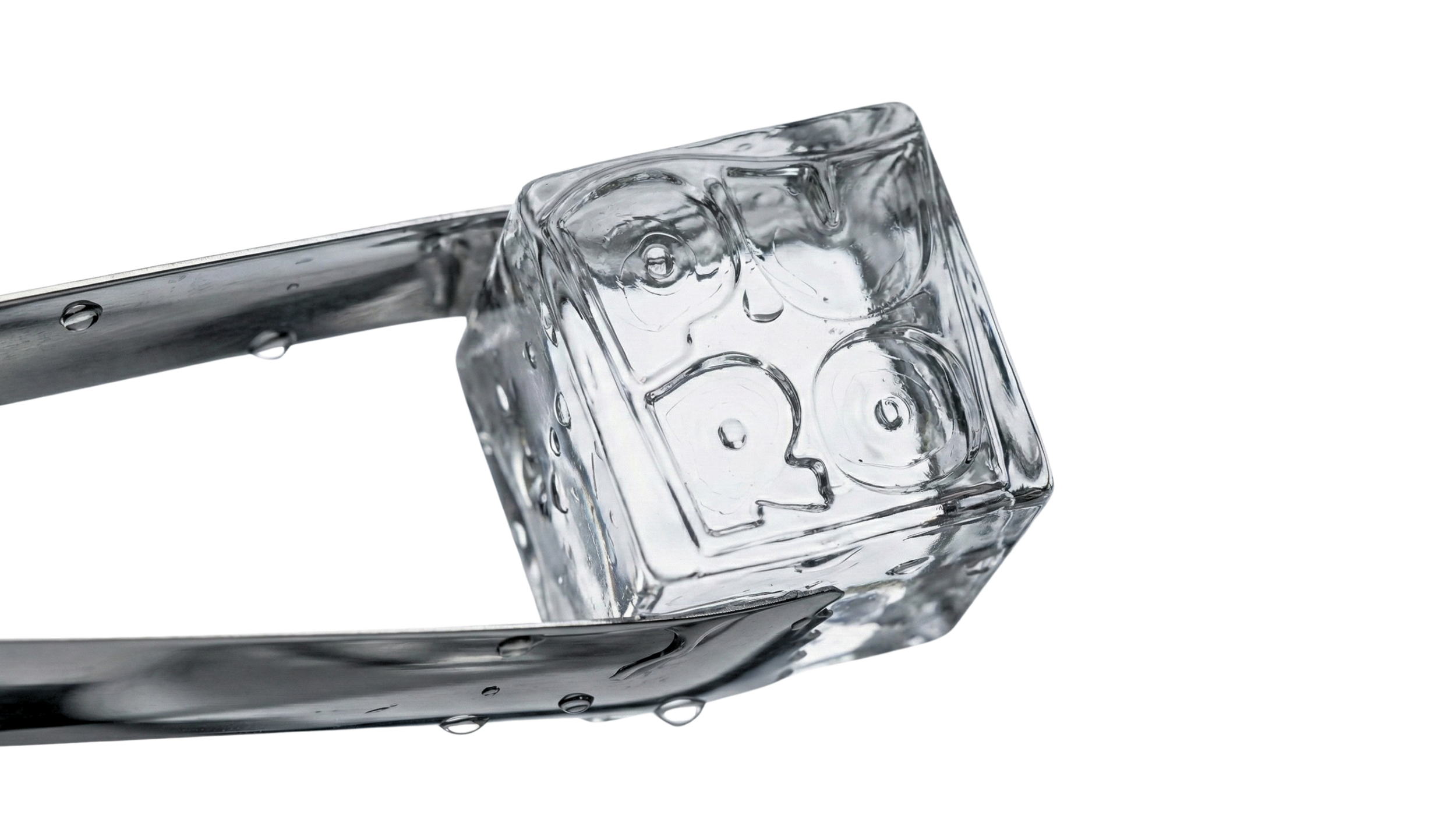 Tong holding ice with Puro engraving