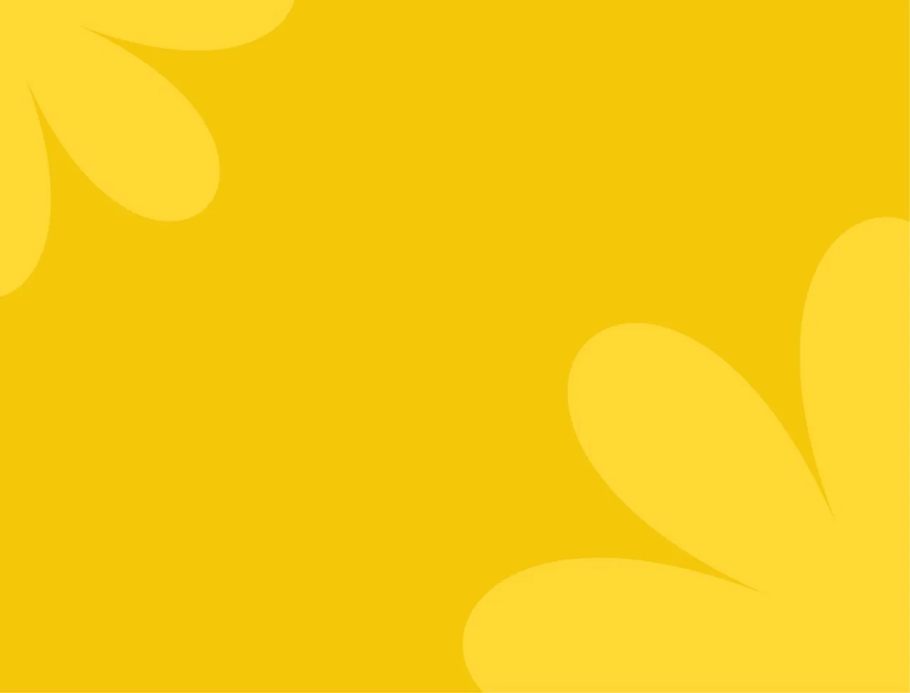 Yellow abstract background with rounded leaf-like shapes in the corners.