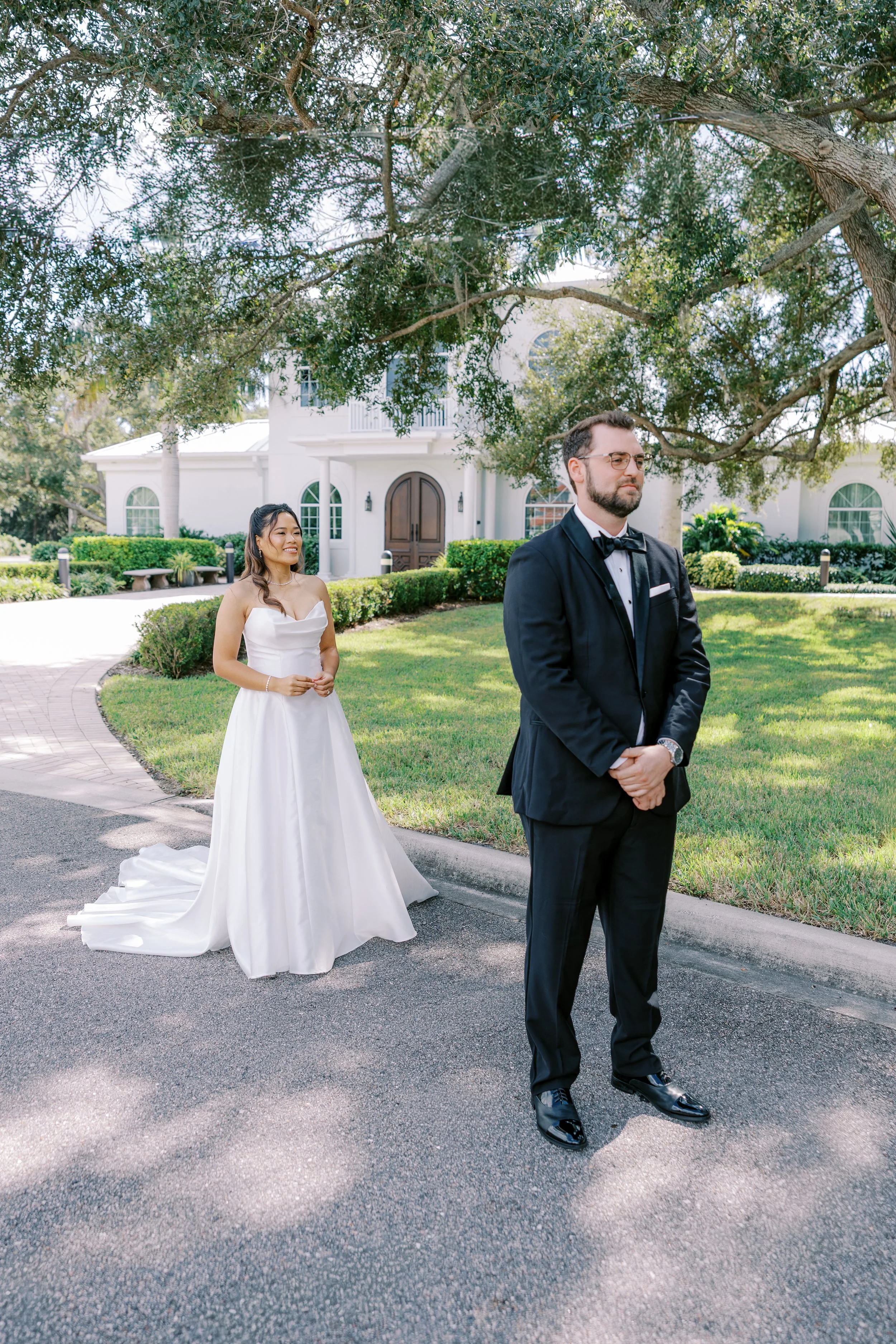 Bride and Groom first look Harborside Chapel