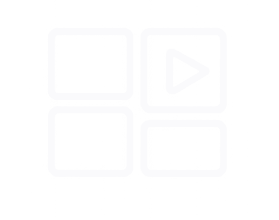 Four square icons with a play button in the top right square