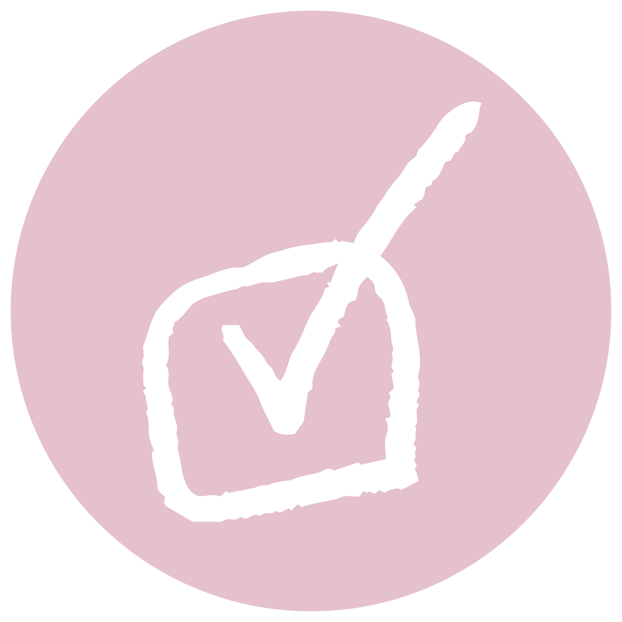 Pink circle with a white hand-drawn style TV icon and a checkmark inside it.