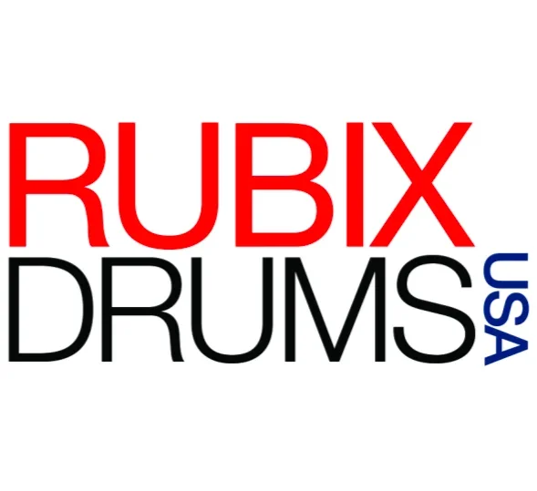 Logo for Rubix Drums USA with red, black, and blue text.