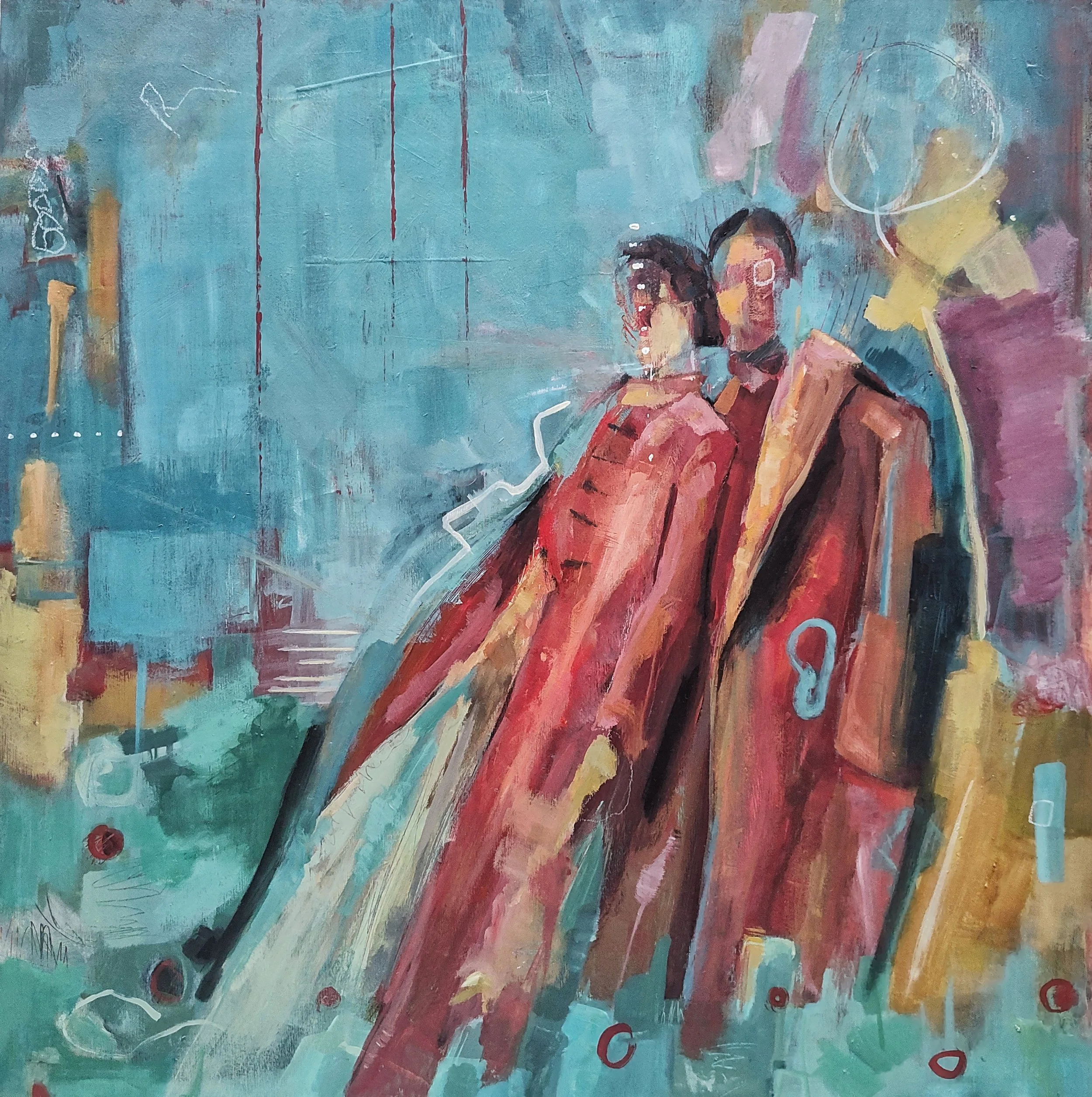 Lean on Me Acrylic Abstract Figurative Painting