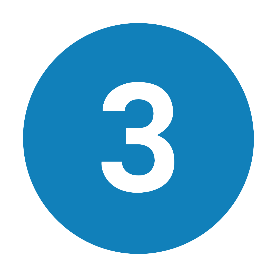Blue circular icon with a large black number 3 in the center.