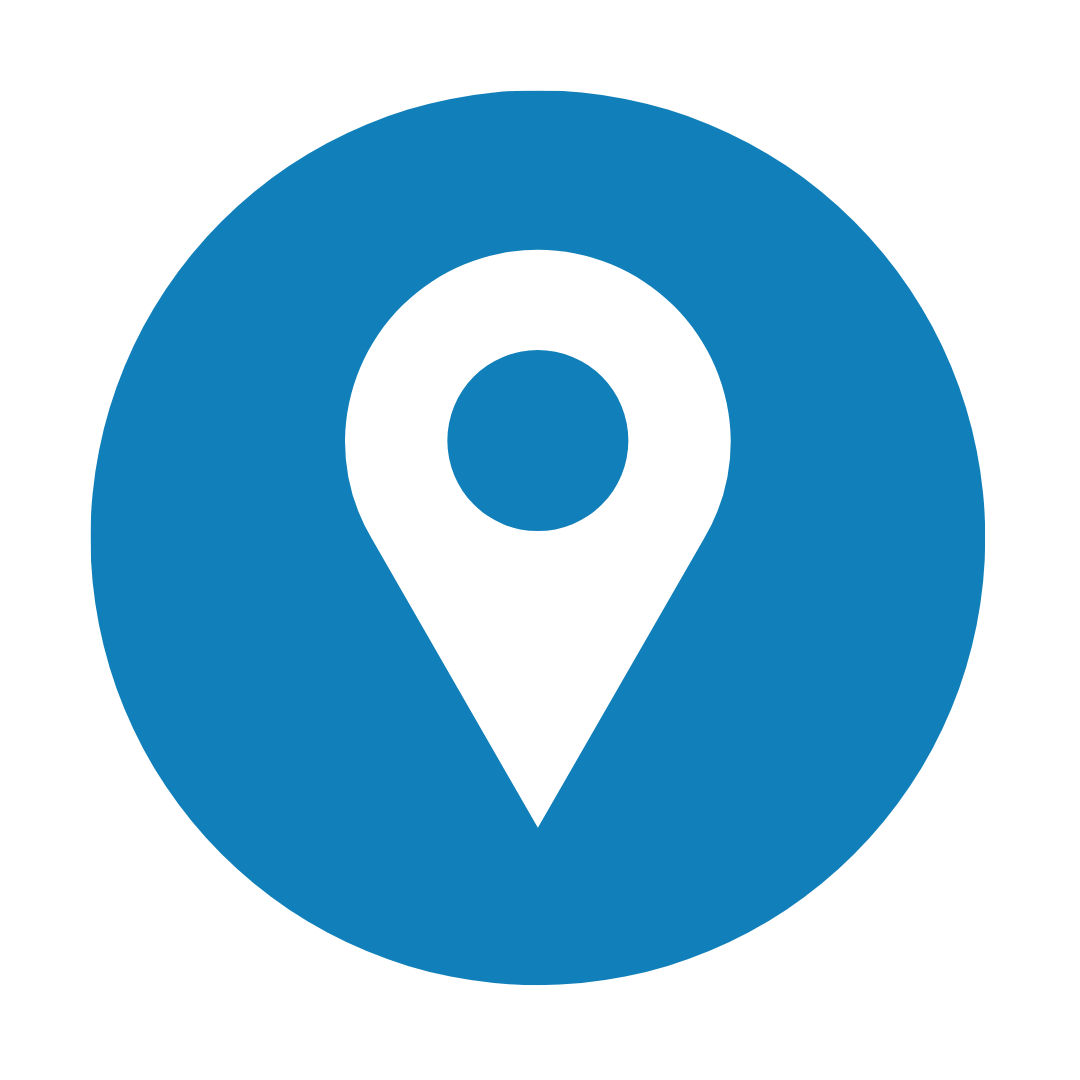 Location pin icon in a blue circle.