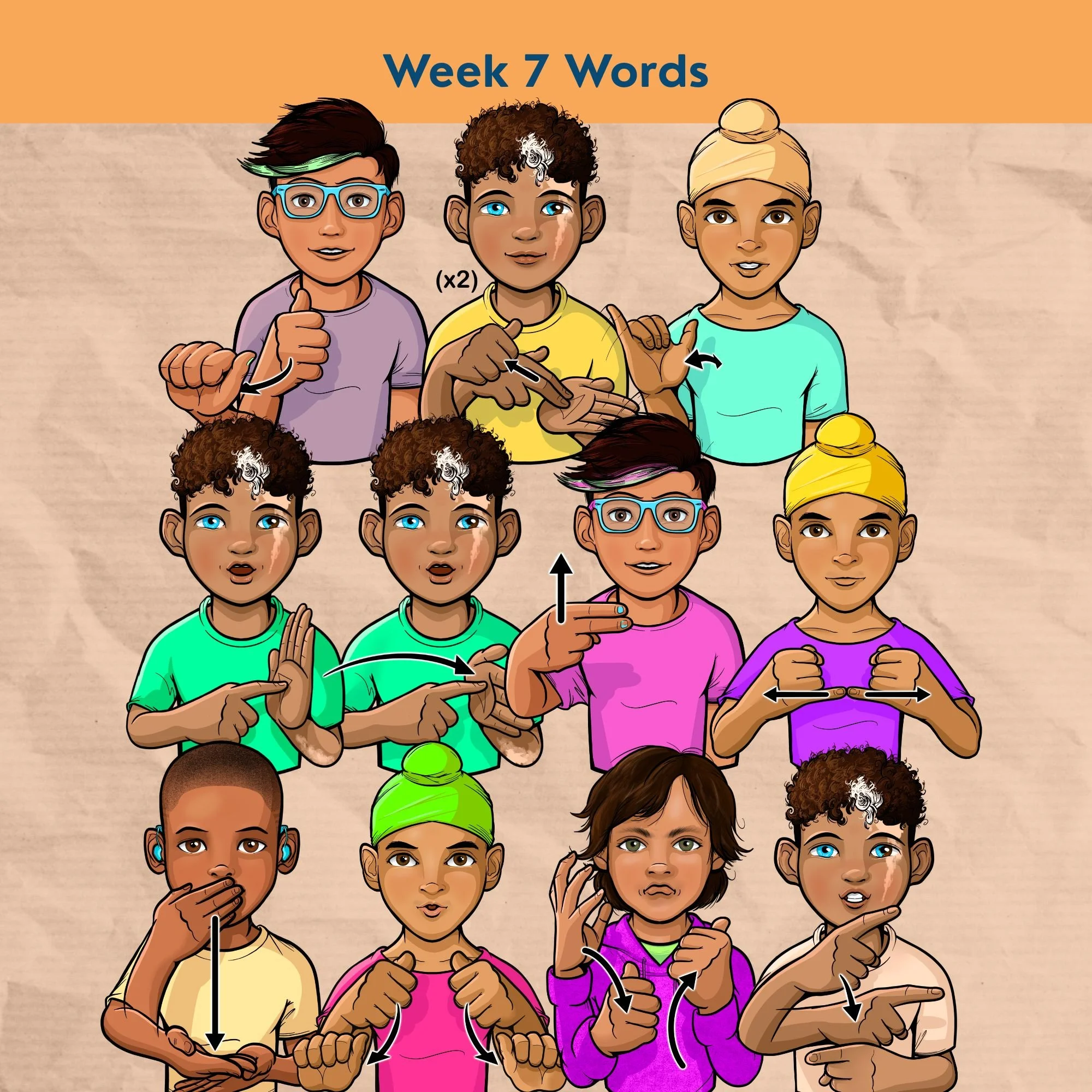 Various children signing Bedrock Literacy Year 2 words. This is a new ASL clip art set by 35 Corks Art Studio.