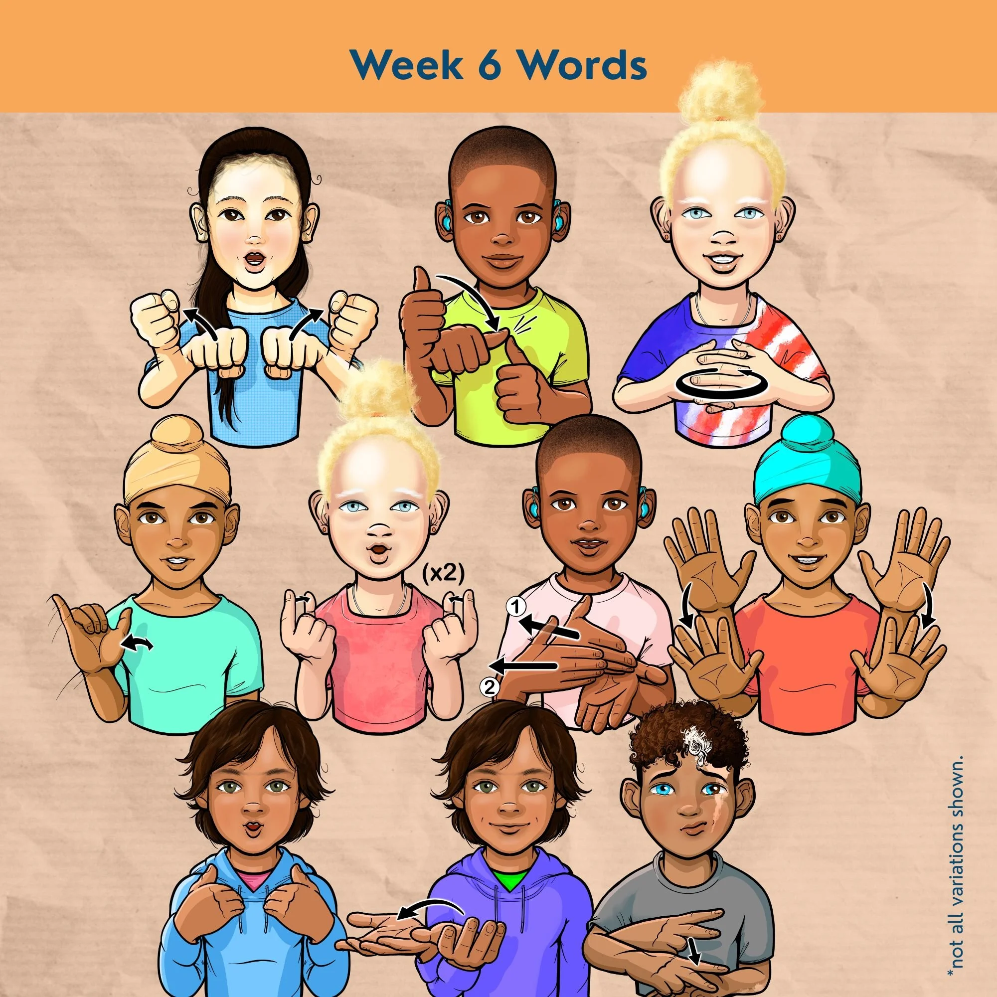 Various children signing Bedrock Literacy Year 2 words. This is a new ASL clip art set by 35 Corks Art Studio.