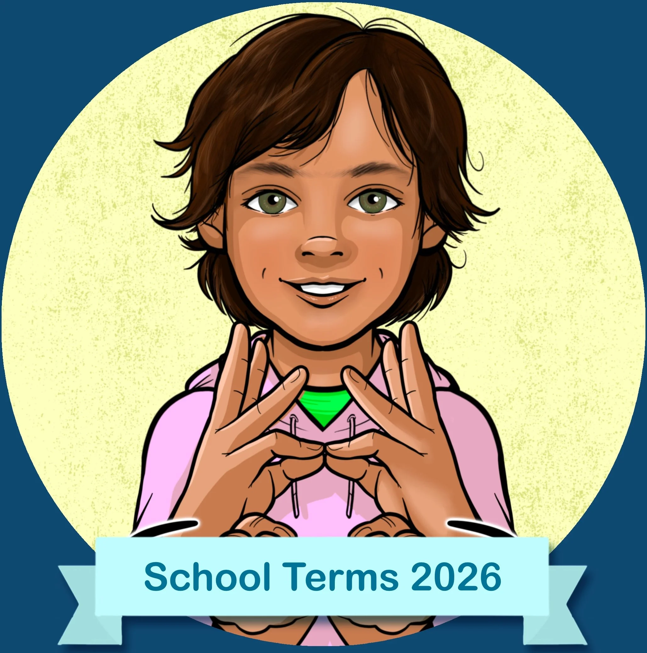 Body with floppy hair signing "WORKSHOP" in American Sign Language as a thumbnail for a digital download product. 