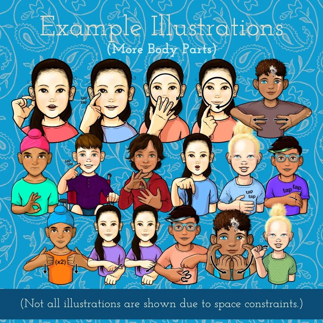 Variety of children signing ASL words, as drawn by 35 Corks Art Studio. (Copy)