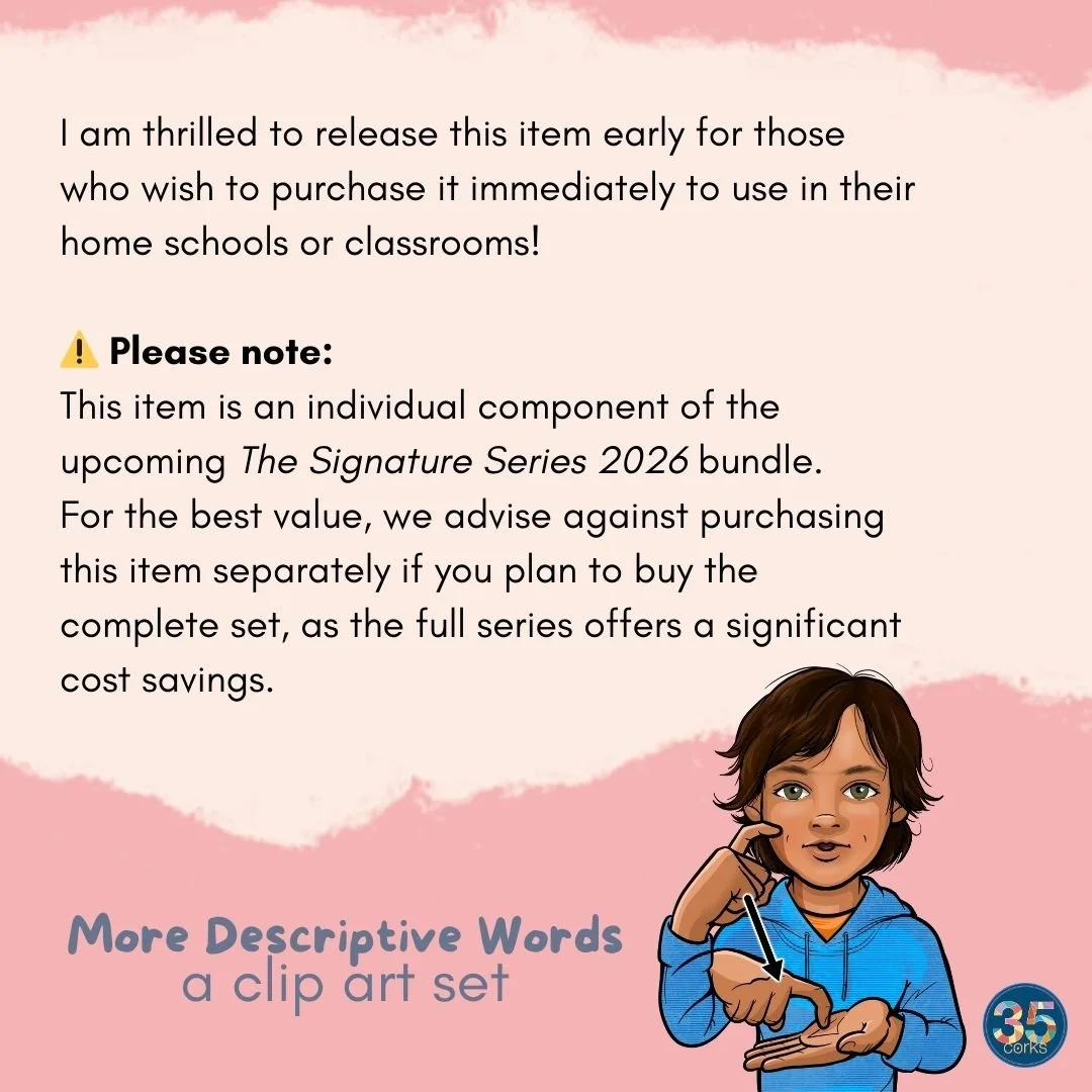 A disclaimer that this digital download will also be included in the Signature Series 2026 ASL Clip Art Set by 35 Corks Art Studio.