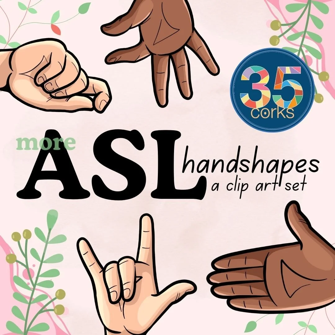 Various skin tones of hand shapes used in ASL to illustrate the cover image of a digital product.