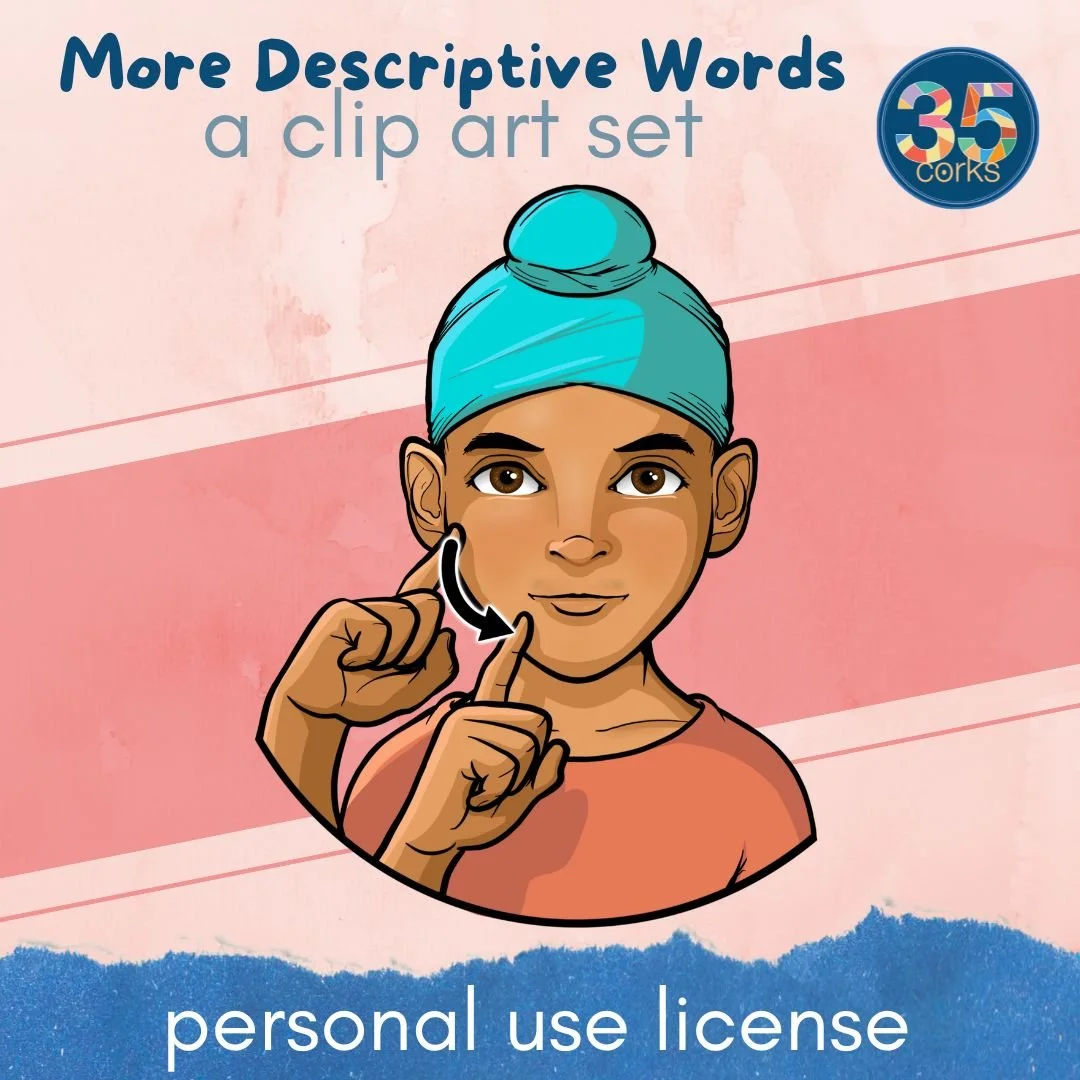 More descriptive words - a clip art set - by 35 Corks Art Studio. This thumbnail is for a digital download of illustrations related to ASL.