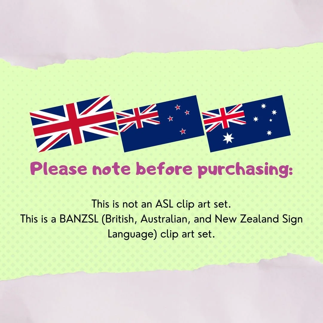 Caveat for my clients in the United States - This is an Auslan Clip Art Set and not an ASL clip art set.