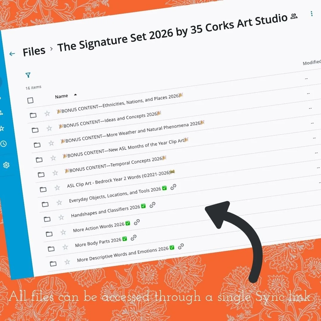 Image that shows how files are organized in Sync. Purchaser will gain access to all files in Sync via a link.