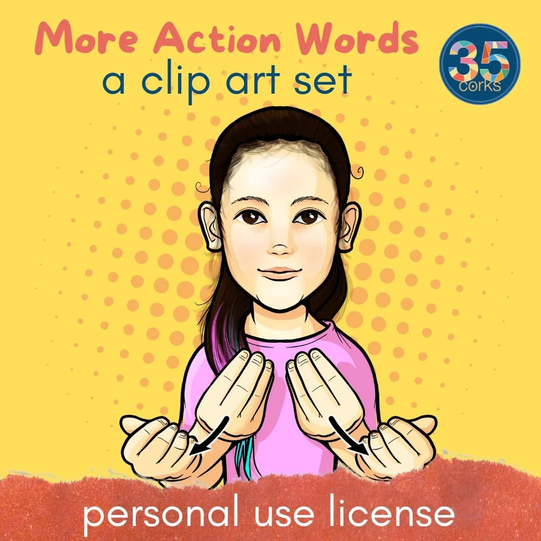 Girl signing SOLVE in ASL as a thumbnail cover for a digital download product from 35 Corks Art Studio.