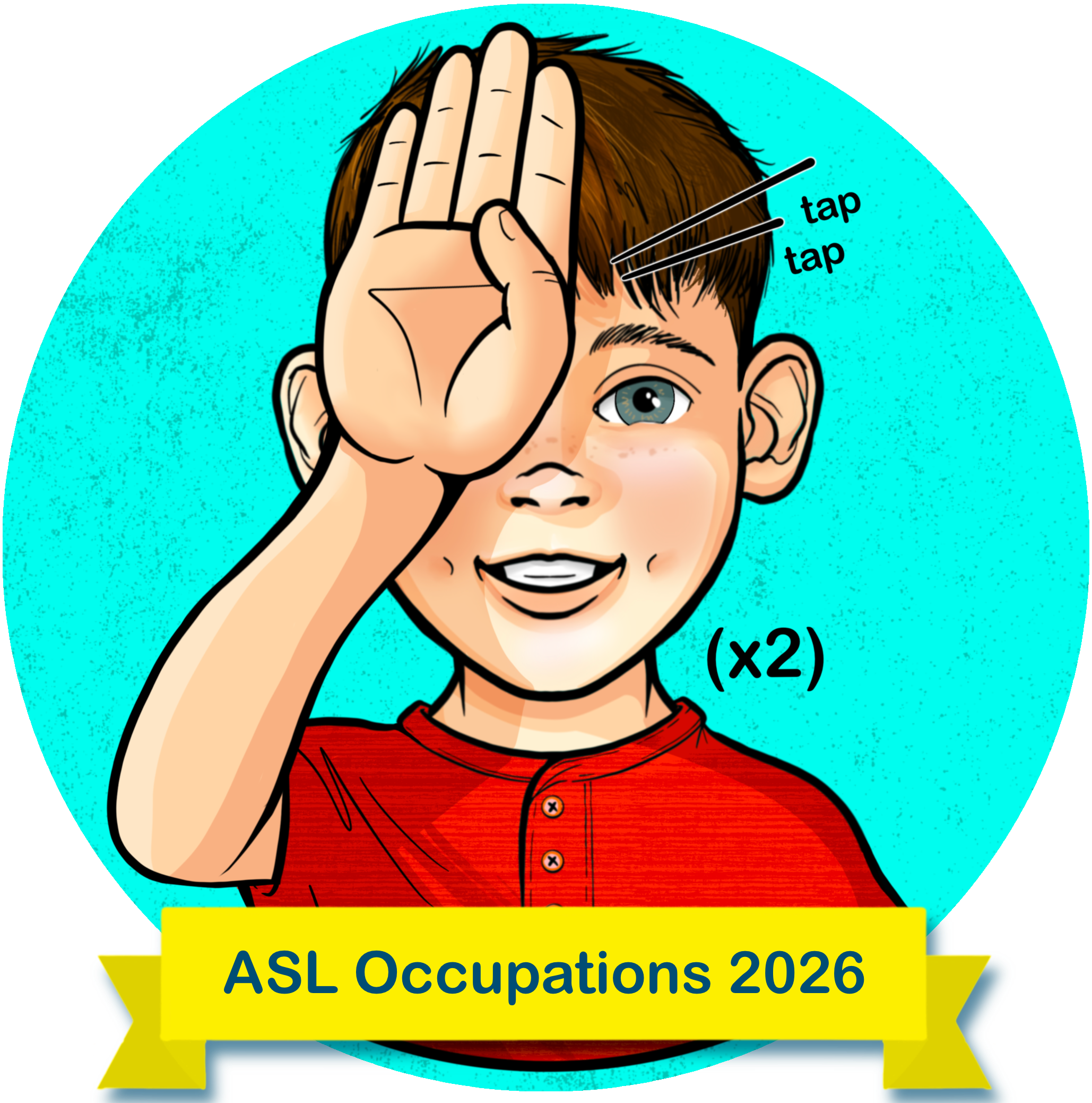 A boy signing "FIREFIGHTER" with a ribbon below, that says, "ASL Occupations 2026". This is a thumbnail for a digital product. 