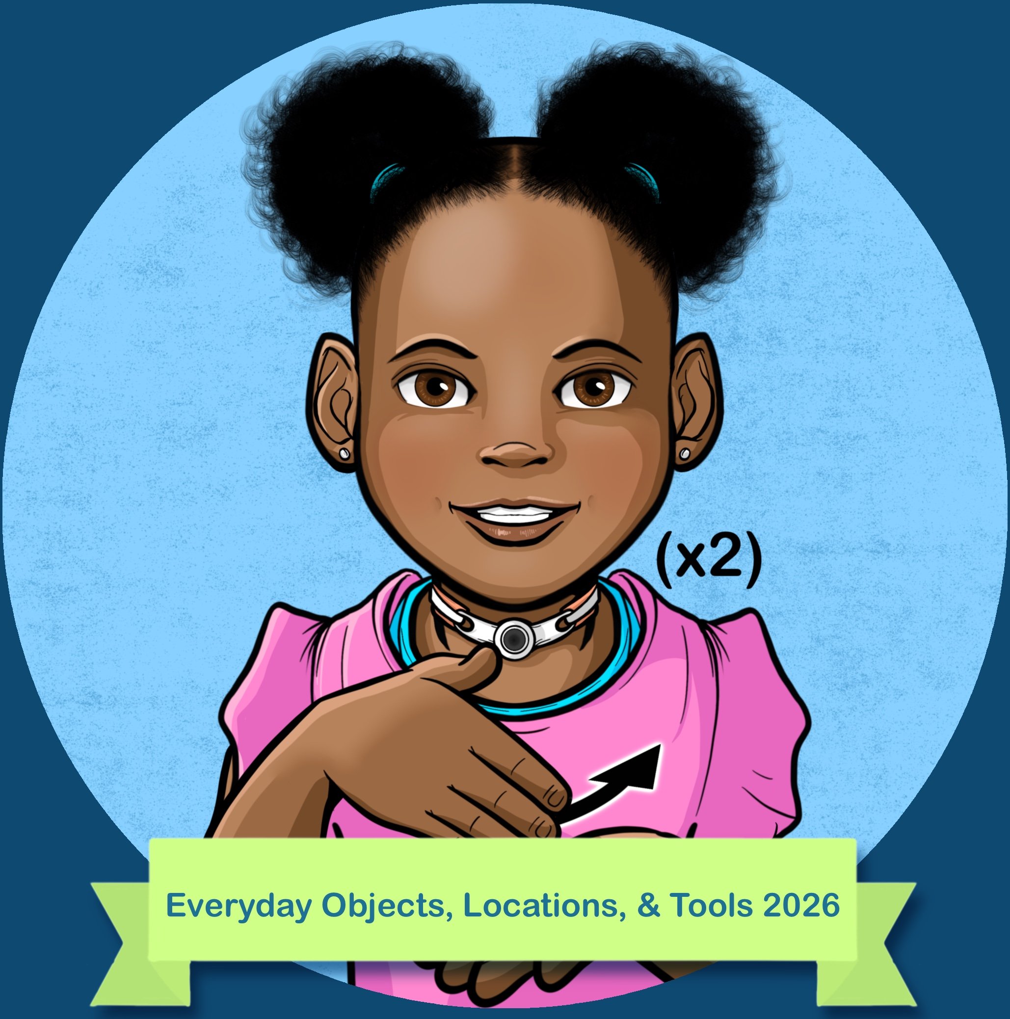 Little girl signing BROOM as an example thumbnail for the Everyday Objects, Locations, and Tools ASL clip art set. 