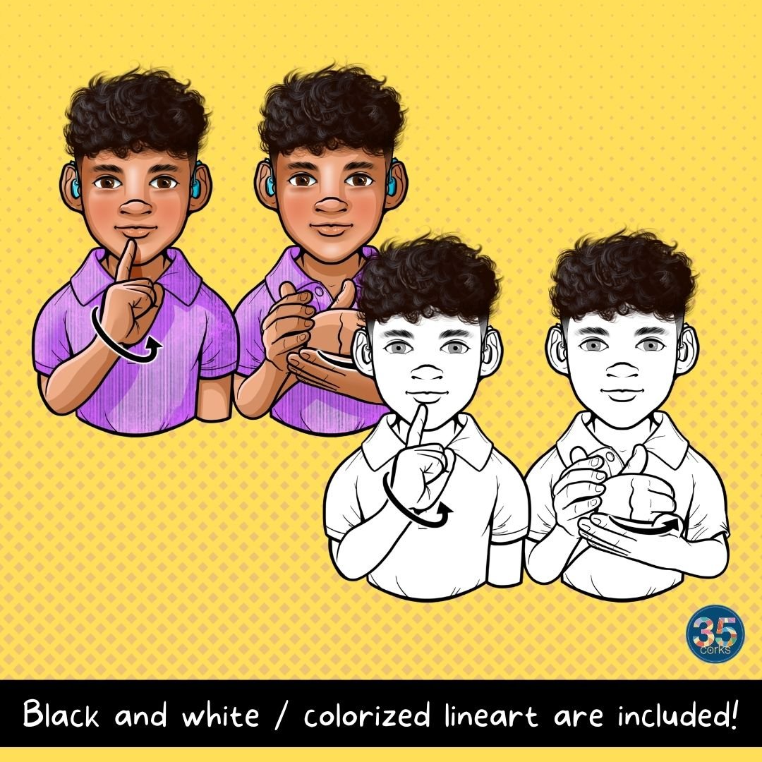 Black and white line art and colorized illustrations are included in the set.