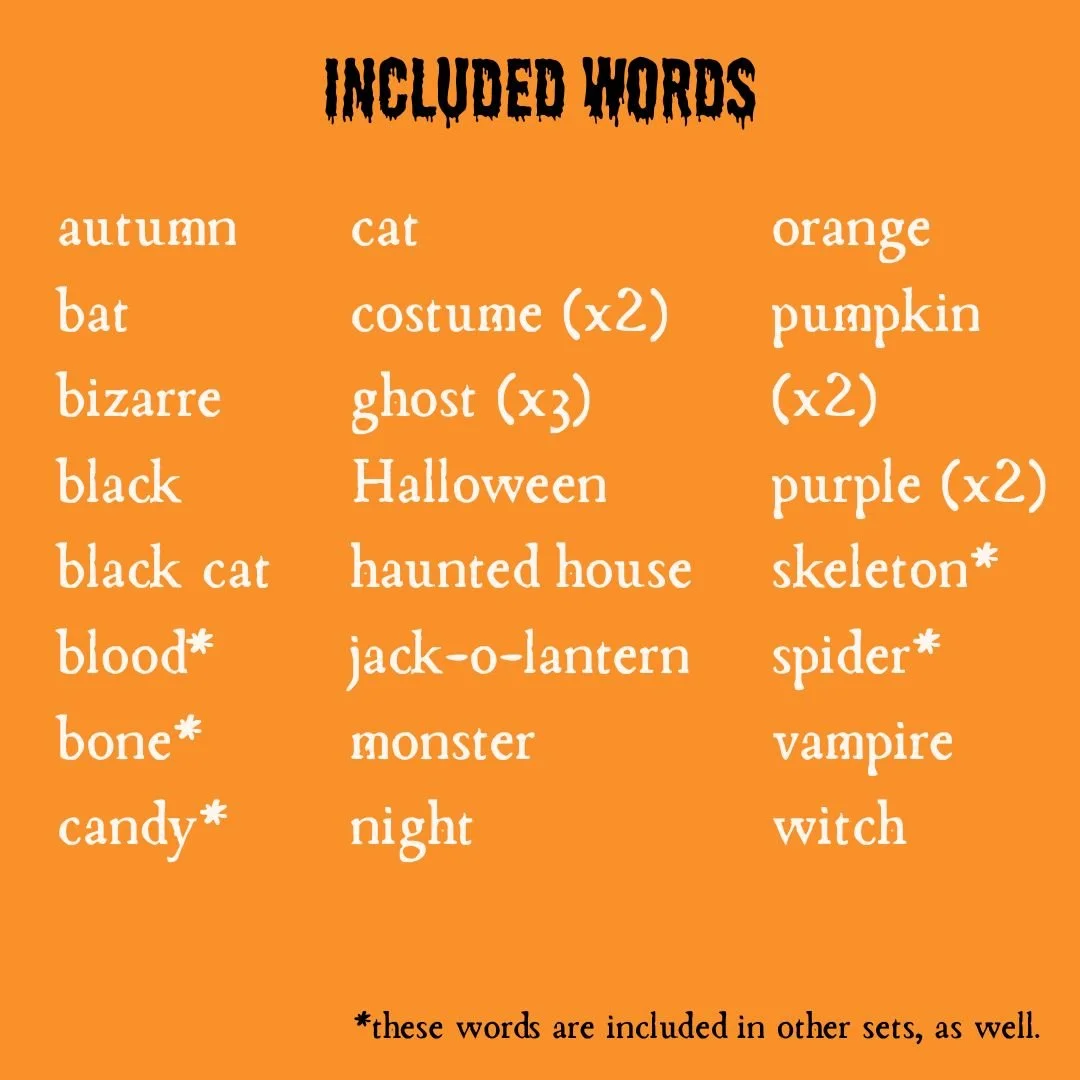 List of included words in this educational ASL clip art set.
