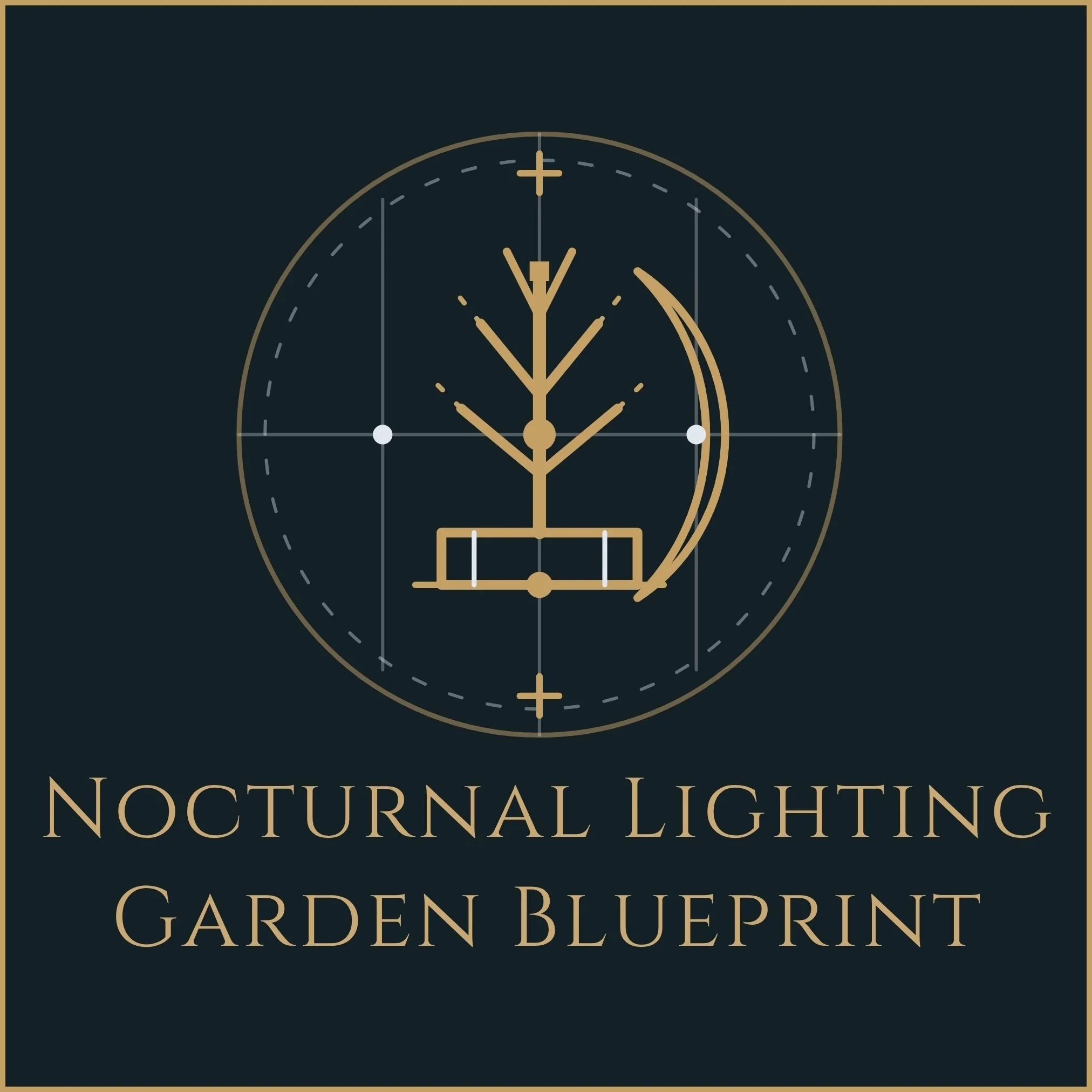 Gold and midnight blue geometric logo for Moonlight Studio's Nocturnal Lighting Schematic, symbolizing precise electrical design and architectural illumination.