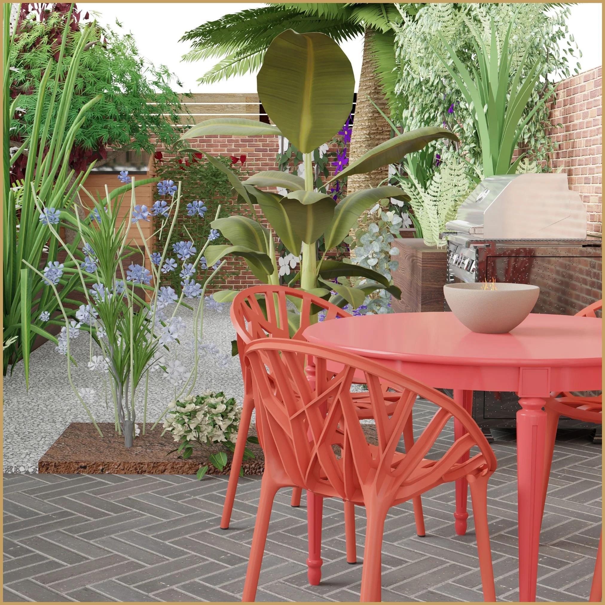 The Moonlight Garden Design Co Digital Twin 3D modelling of bespoke garden furniture and outdoor kitchens.