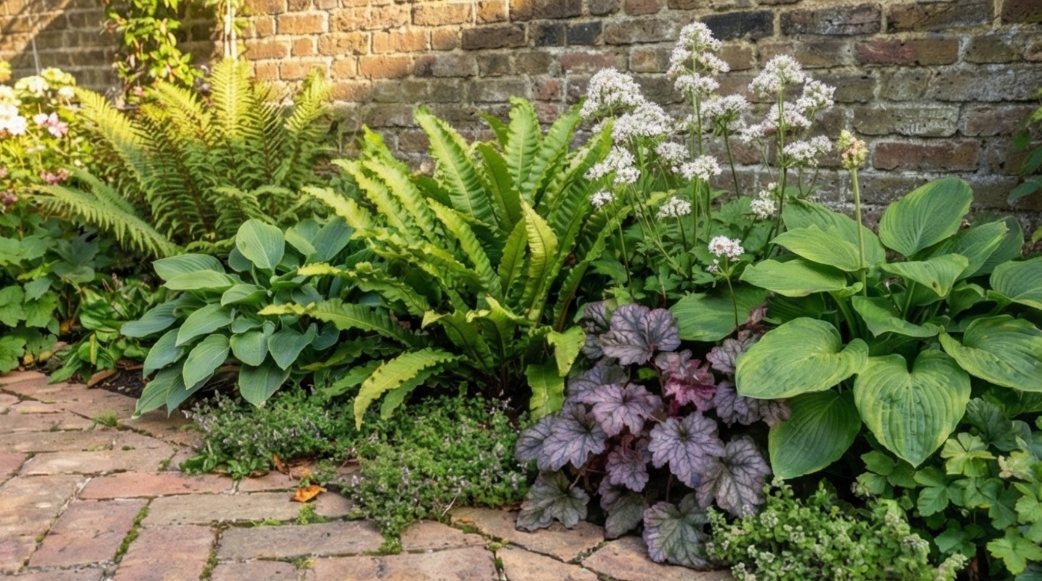 High-quality brick masonry meets professional horticulture—bespoke garden benches and "Annabelle" Hydrangea styling.