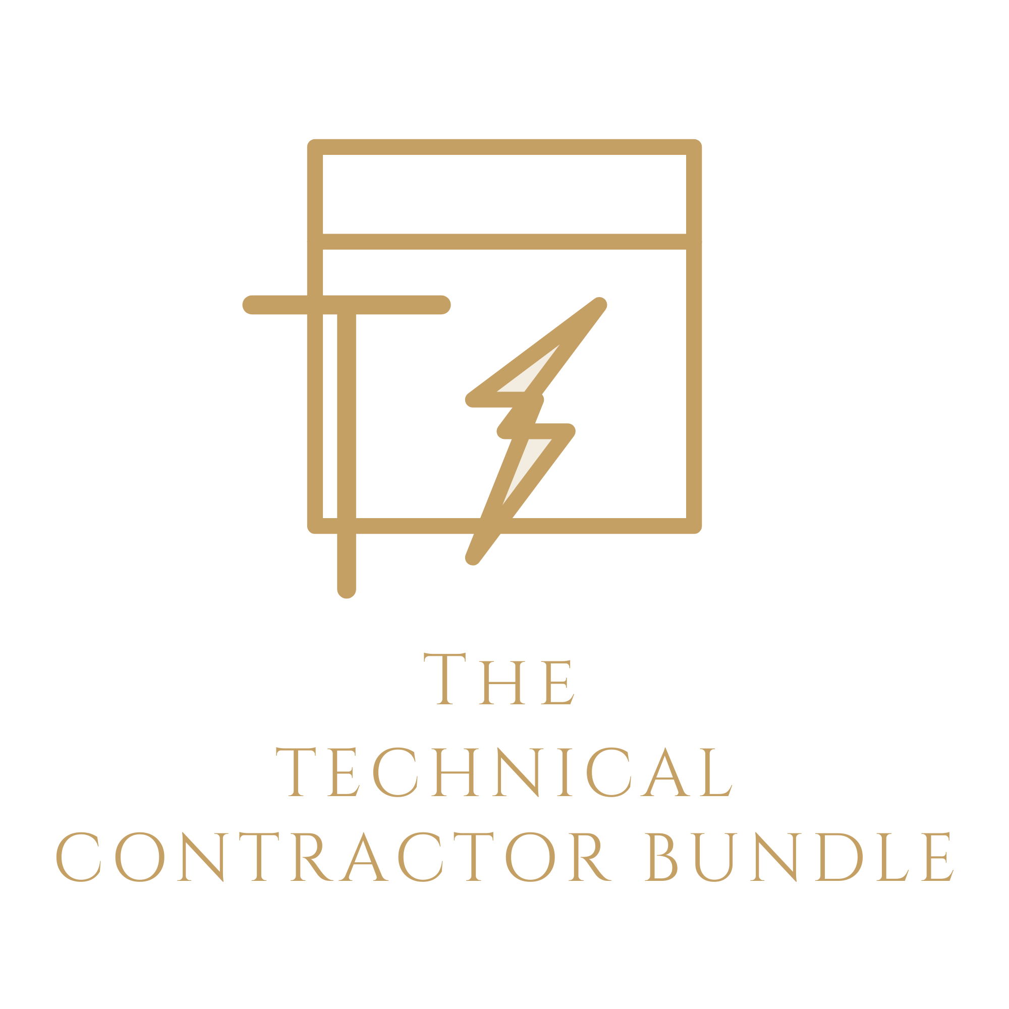 The Moonlight Garden Design Co. Technical Contractor Bundle SVG icon featuring CAD tools and electrical lighting.