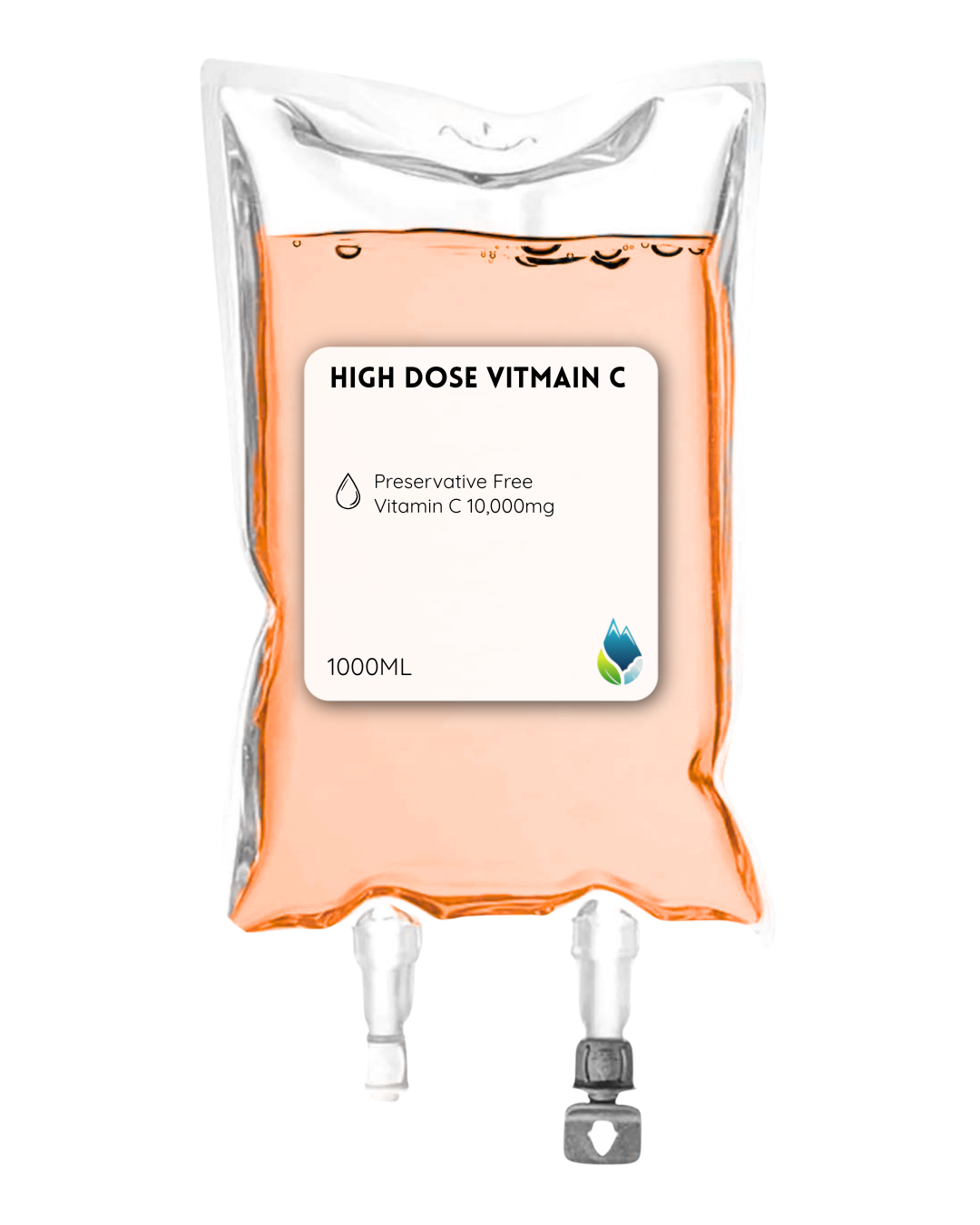 High Dose Vitamin C infusion containing 10,000 mg of preservative-free vitamin C in a 1000 ml bag.