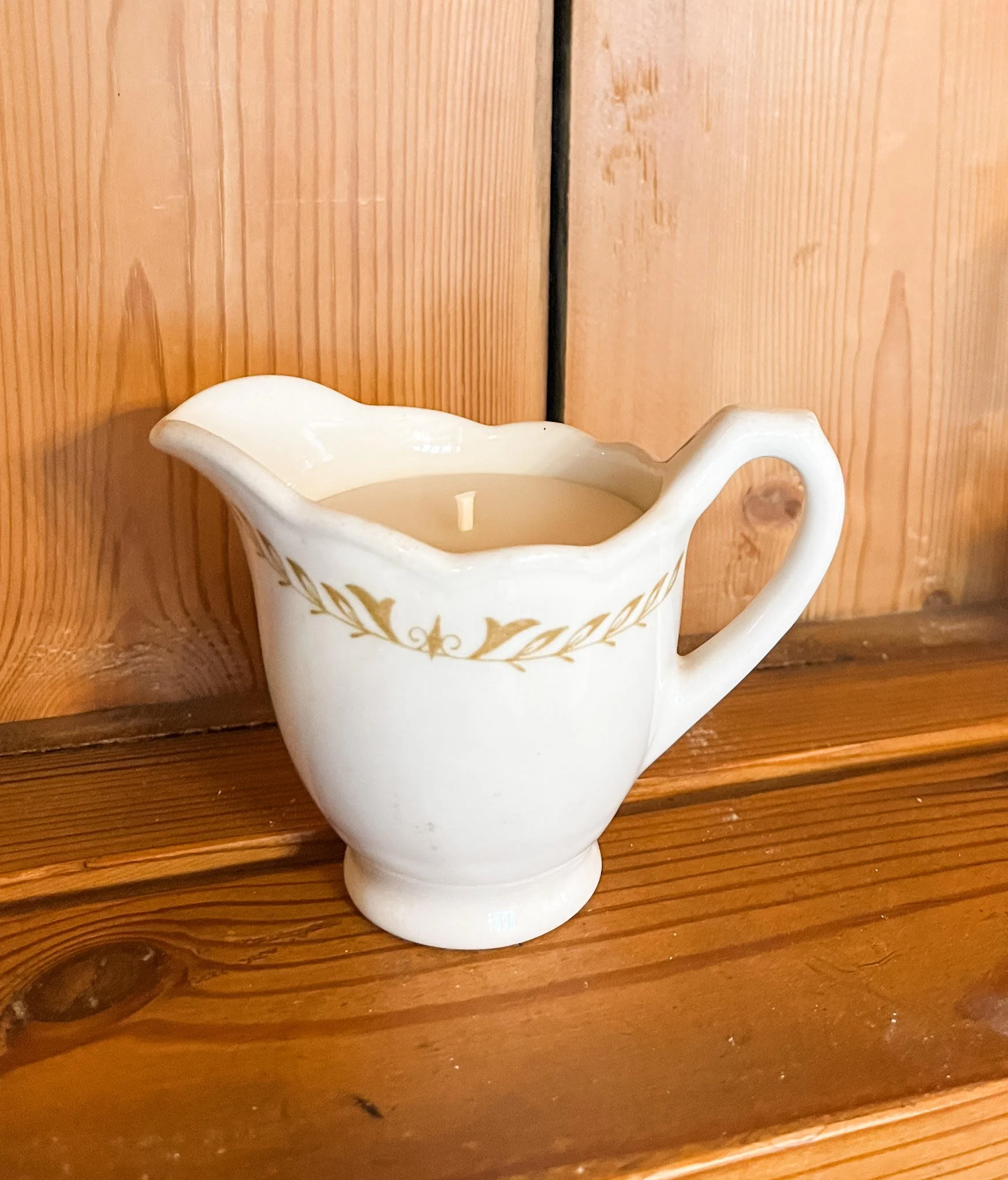 Pure Beeswax Candle in Vintage Cream Pitcher, Neroli Honey 8 oz