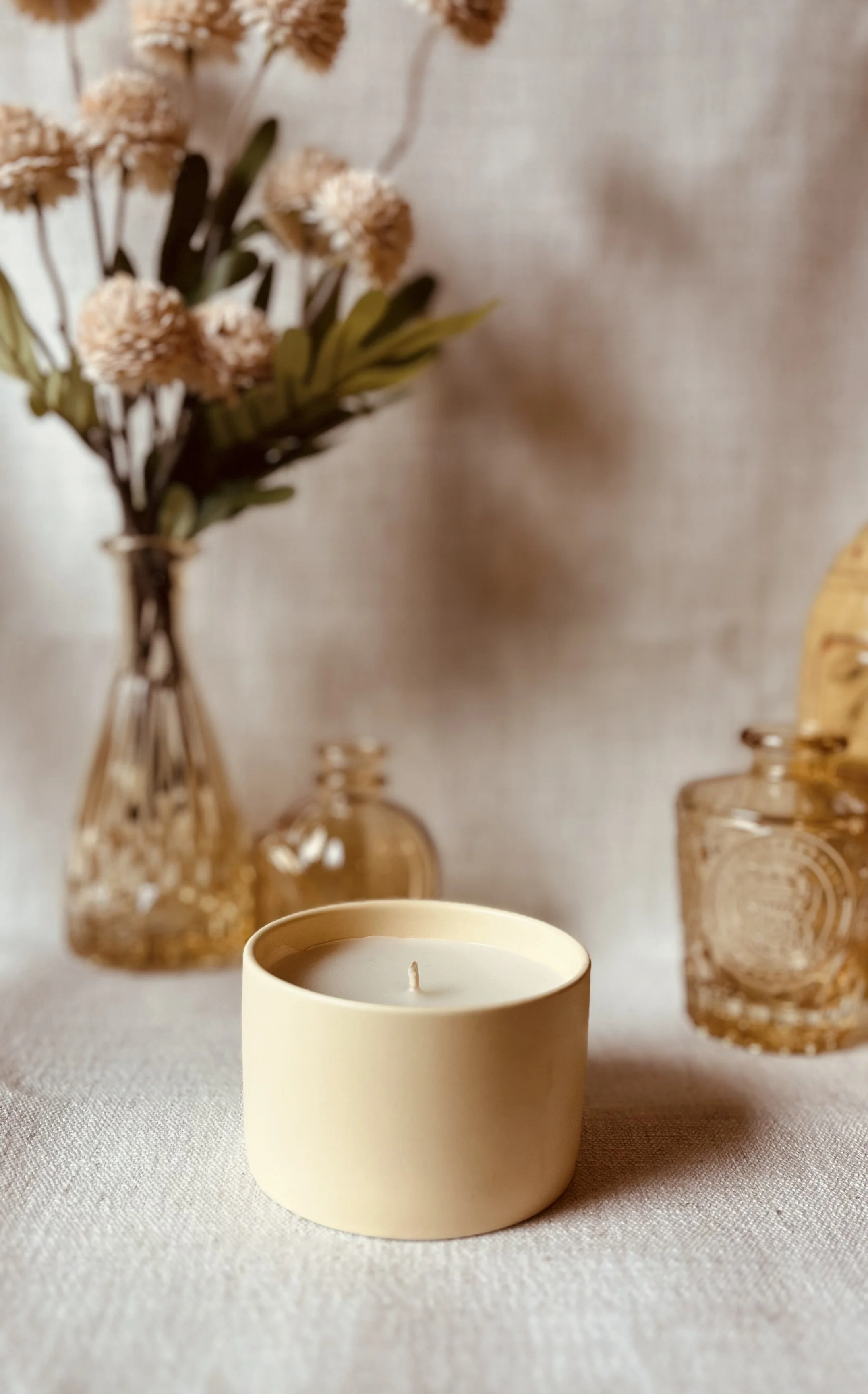Scented Beeswax Candle, Ceramic Tumbler in Daylight, 5 oz