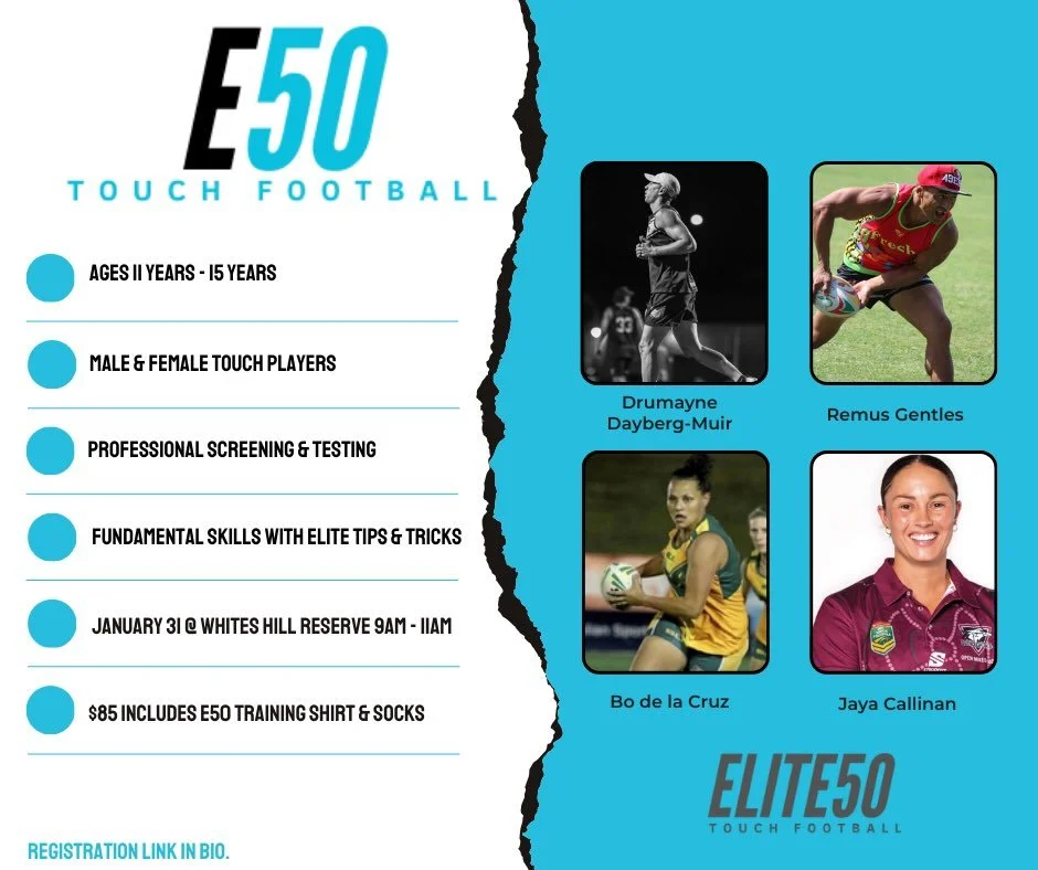 2026 Elite50 clinics begin in BRISBANE. 

Coaches are locked in 👀🐐

⏰ 31st January 9am - 11am
📍Whites Hill Reserve BMTA
🏉 Male &amp; females ages 11 years - 15 years
🐐 $85 includes training shirt &amp; socks

🔥Don't miss your chance, spots will